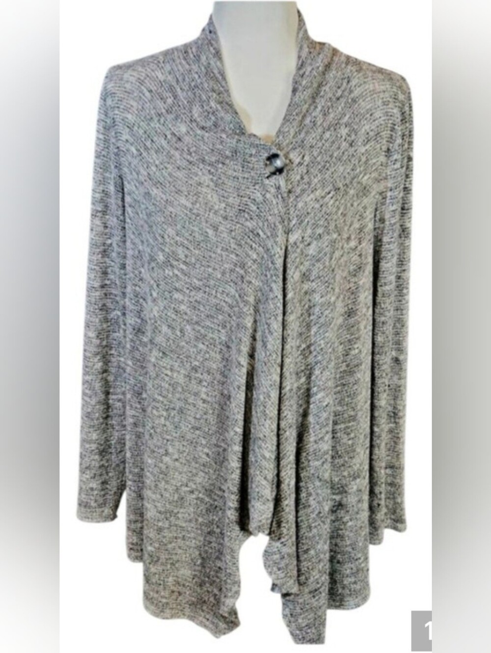 AB Studio Gray Marble Knit Draped Open Front Cardigan Medium